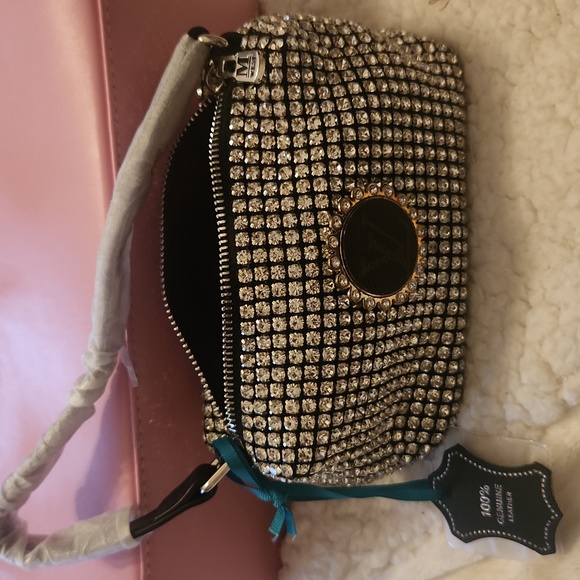 Silver White Crystal Rhinestone Upcycled Small Montana West bag - Picture 3 of 6